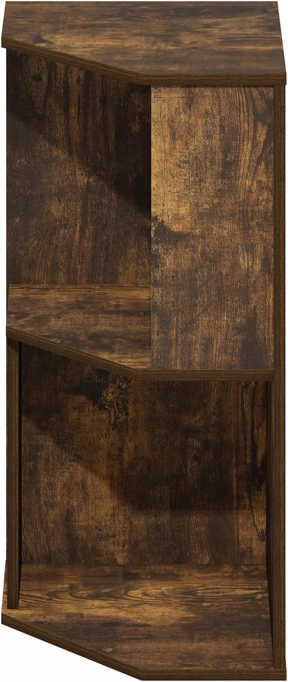 Furinno ECON Corner Shelf, 2-Tier Corner Book Shelf, Standing Storage Shelves, Cube Display Rack, Bookshelf, for Organization and Storage, Living Room, Home Office, Amber Pine