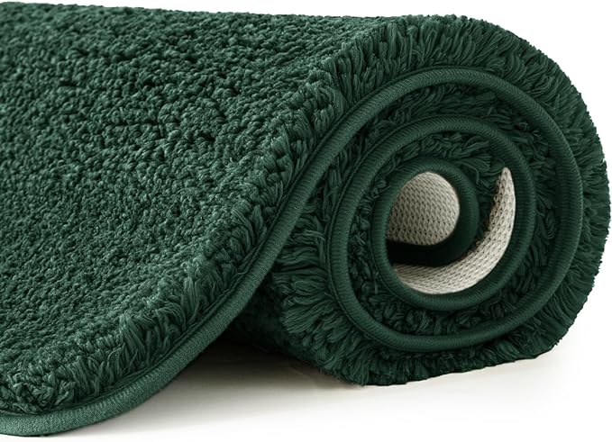 MIULEE Dark Green Bathroom Rugs Soft Small Microfiber Bath Mat 16x24 Inch | Absorbent, Non Slip, Quick Dry, Fluffy Bath Rugs for Bathroom Floor Tub Showers, Machine Washable