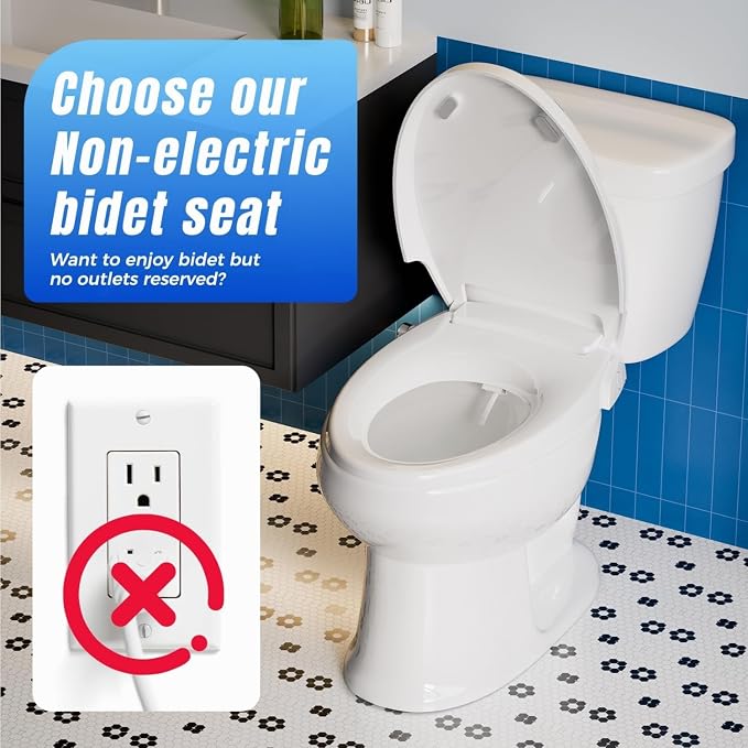 Clirass Bidet Seat Non-Electric Bidet Toilet Seat with Soft Close, Fit Elongated Toilet, Dual Nozzle Cold Water Bidet Attachment for Toilet Seat, Feminine & Rear Wash (Elongated)