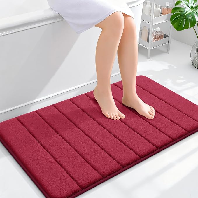 OLANLY Memory Foam Bath Mat 36x24, Super Soft and Absorbent Bathroom Rugs | Burgundy, Quick Dry Bath Rug, Machine Washable Shower Floor Mats, Bathmat Carpet for Bathroom Floor, Tub and Shower
