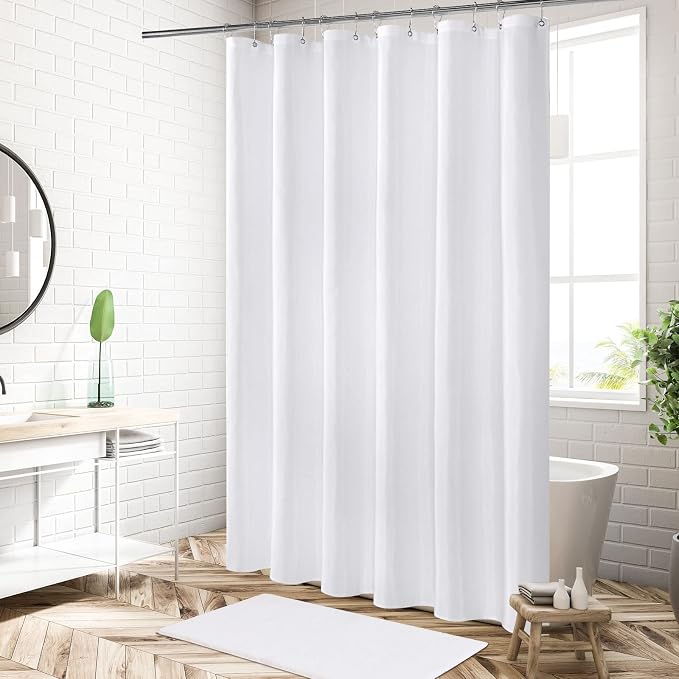 MitoVilla Machine Washable Shower Curtain Liner 54x72 White, Classic Stall Size Water Repellent Fabric with Metal Grommets, Hotel Quality for Daily Use Bathroom