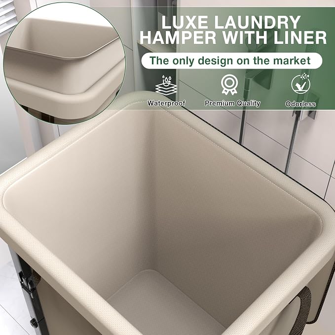 Laundry Basket with Lid, 150L Rolling Laundry Hamper with Wheels White | Dirty Clothes Hamper with Metal Frame and Removable Bag Design,Large Rolling Hampers for Laundry Room, Bedroom,Dorm