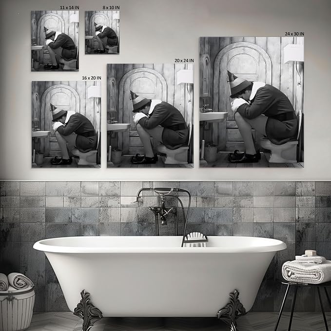 Funny Bathroom Canvas Wall Art, Toilet Paper Humor Poster, 16x20 Inch | Hilarious bathroom comedy decor and modern toilet artwork, gag gift for home, guest bath or office, Humor Style-03