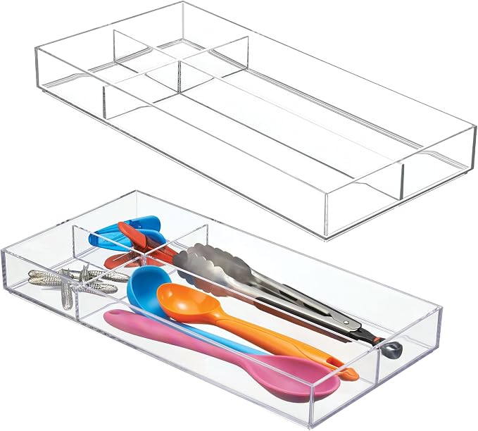 iDesign 4-Section Stackable Makeup Drawer Organizer, Set of 2, Clear | For Cosmetics and Toiletries
