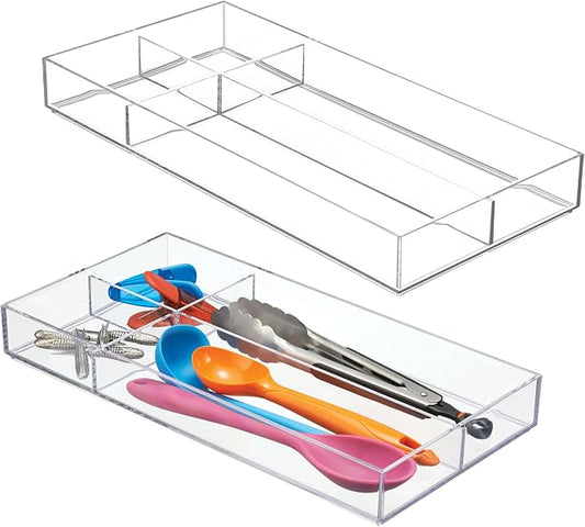 iDesign 4-Section Stackable Makeup Drawer Organizer, Set of 2, Clear | For Cosmetics and Toiletries