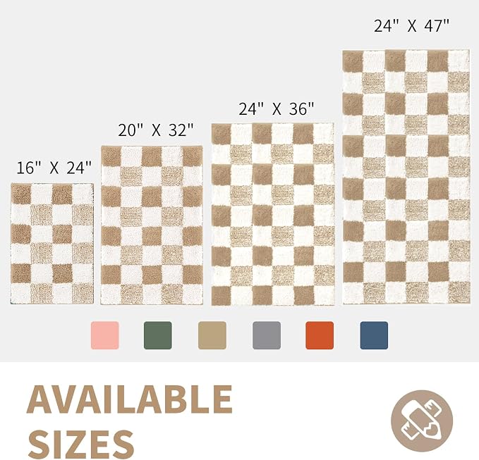 CozeCube Beige Checkered Bath Mat 32"x20" Non Slip Washable Rug | For Bathroom Non Slip, Fluffy Absorbent Microfiber Bath Mats Machine Wash, Stylish Cute Aesthetic Bathroom Rugs