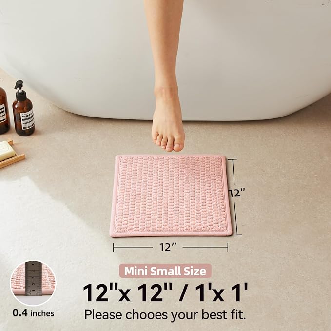 Triohero Small Bathroom Rugs Non Slip Washable Bath Rugs Super Absorbent Bathroom Rug Thin Quick Dry Low Pile Bath Mats, Pink 12"x12"