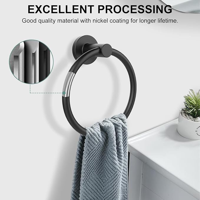 SetSail Towel Holder for Bathroom Wall Matte Black Towel Ring, 2 Pack | Stainless Steel Heavy Duty Hand Towel Hanger for Bath, Kitchen