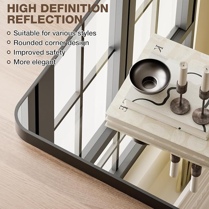 24"x32" Bathroom Mirrors for Over Sink, Matte Black Rectangle Vanity Mirror | Aluminum Alloy Frame, Clear Reflection, Rust-Resistant, Vertical or Horizontal, Wall Mount, Bedroom and Entryway