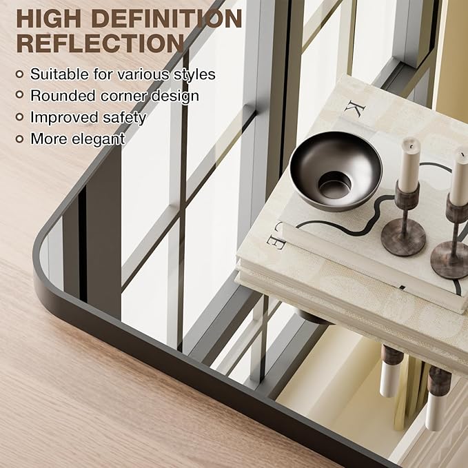 24"x36" Bathroom Mirrors for Over Sink, Matte Black Rectangle Vanity Mirror | Aluminum Alloy Frame, Clear Reflection, Rust-Resistant, Vertical or Horizontal, Wall Mount, Bedroom and Entryway