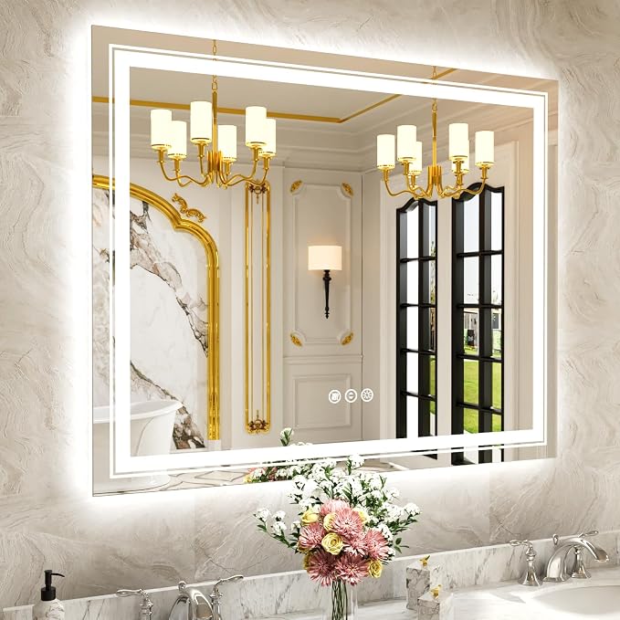 WTTY 48" x 36" LED Bathroom Mirror with Light | Anti-Fog, Dimmable, 3 Color Temperature, Memory Function, Tempered Glass, IP54 Waterproof, ETL Listed