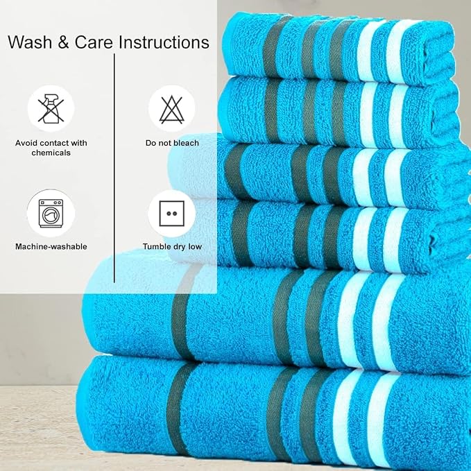 CASA COPENHAGEN 6pcs Bathroom Towel Gift Set, 550 GSM, Teal | Exotic 100% Egyptian cotton,2 Bath Towel 2 Hand Towel 2 Washcloth Towels. (Gift Set for Women & Men)