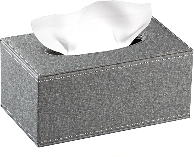 Linen Tissue Box Cover Rectangle,Aesthetic Facial Tissue Cube Box Holder | Pu Leather Facial Paper Napkin Dispenser Organizer,Rectangular Decor Tissue Cover for Bathroom,NightStand,Coffee Table,Home