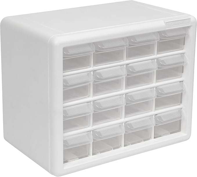 Akro-Mils 16-Drawer Plastic Storage Cabinet, 10.5"W x 6.5"D x 8.5"H, White | Plastic Cabinet w/ Drawers for Garage Organization, Beads, Makeup Organizer, Building Bricks Storage, Teacher Toolbox, 10116