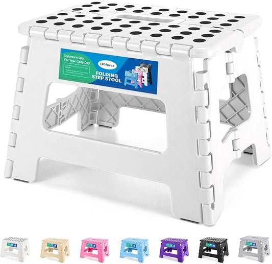 Dyforce Kids Step Stool 9 Inch, 300lbs Folding Step Stool for Toddler | Step stool White,Anti-slip Heavy Duty with Handle, Lightweight Foldable Foot Stool for Bathroom Kitchen Bedroom Outdoor