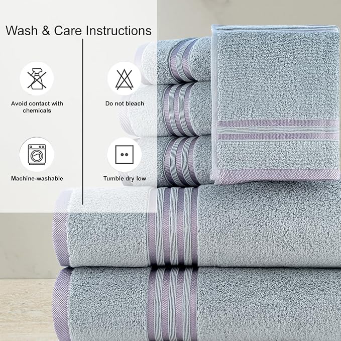 CASA COPENHAGEN 6pcs Bathroom Towel Gift Set, 600GSM, Grey Violet | Zero Twist 100% Egyptian cotton,2 Bath Towel , 2 Hand towel , 2 Washcloths Towels. (Gift Set for Women & Men)