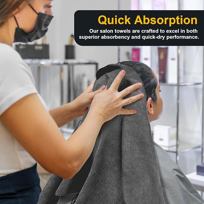 Salon Towels 2 Pack, Super Soft Microfiber Gym Towels | Highly Absorbent Hair-Drying Cloth for Gym, Bath, Spa Use and Home Beauty Care - Grey (16x29 inch)