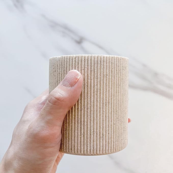 Small Sand Beige Toothbrush Holder for Bathroom Countertop, 7oz | Modern Boho Aesthetic, Vintage Farmhouse Organizer, Pen Holder, Makeup Brush Holder