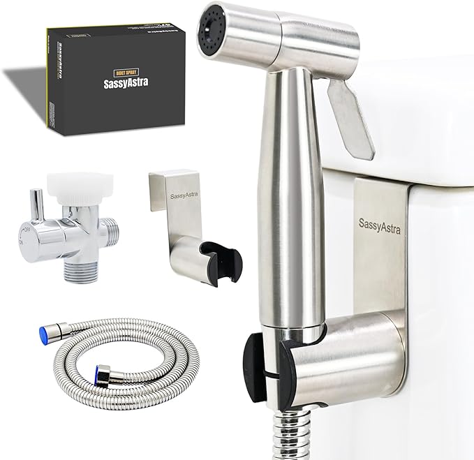 Handheld Toilet Bidet Sprayer — Adjustable Water Pressure, with Hose, Feminine & Pet Wash Kit, Bathroom Hygiene Attachment for Cloth Diaper Cleaning (Quick Install, Stainless Steel)