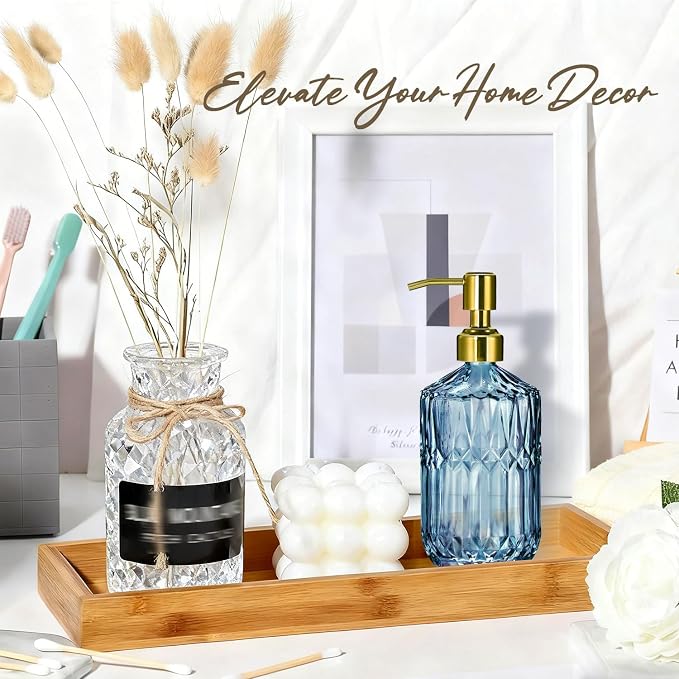 COHOSEGE 17 Oz Blue Glass Kitchen Soap Dispenser for Dish Soap, 2 Pack Bathroom Soap Dispenser Set with Gold Rust Proof Pump for Lotion, Hand soap or Body Wash