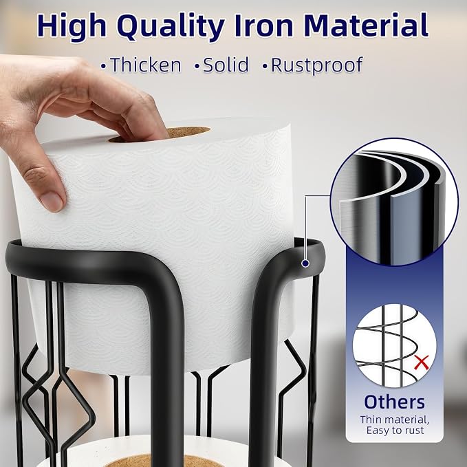 Epicano Toilet Paper Holder Stand Frees Standing,Black | Waterproof Raised Feet,Rustproof,Fit 3 Mega Rolls,No Drill No Assemble,Instant Paper Storage,Space-saving Renter Friendly