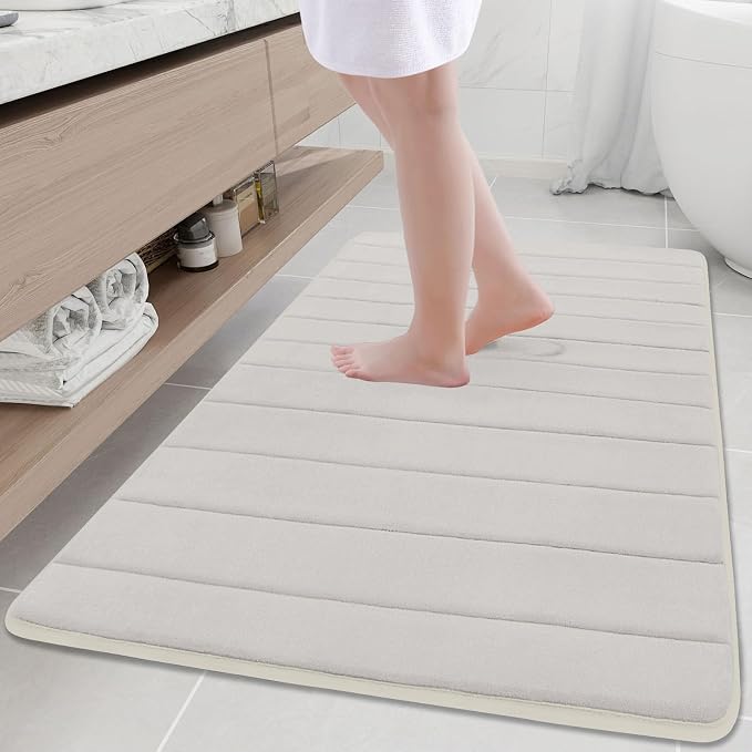 Buganda Memory Foam Bath Mat 47 x 32, Ultra Soft Absorbent Bathroom Rugs | Cream, Machine Washable Quick Dry Bath Mats for Bathroom Floor, Shower and Tub, Home Decor Accessories
