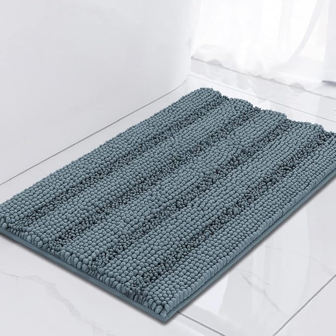 Turquoize Bathroom Rugs and Mats 1-Piece Bath Mat Set Non Slip Bath Mats for Tub Extra Soft and Absorbent Blue Shaggy Rugs for Bedroom Machine Washable Bath Mats, 17"x 24", Stone Blue