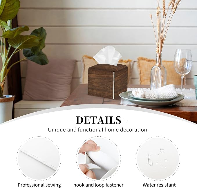 Bless You Tissue Box Cover Square,Wooden Board Texture Tissue Box Holder Waterproof Leather Facial Paper Organizer Dispenser for Bathroom Home Car Nightstand Vanity Desk