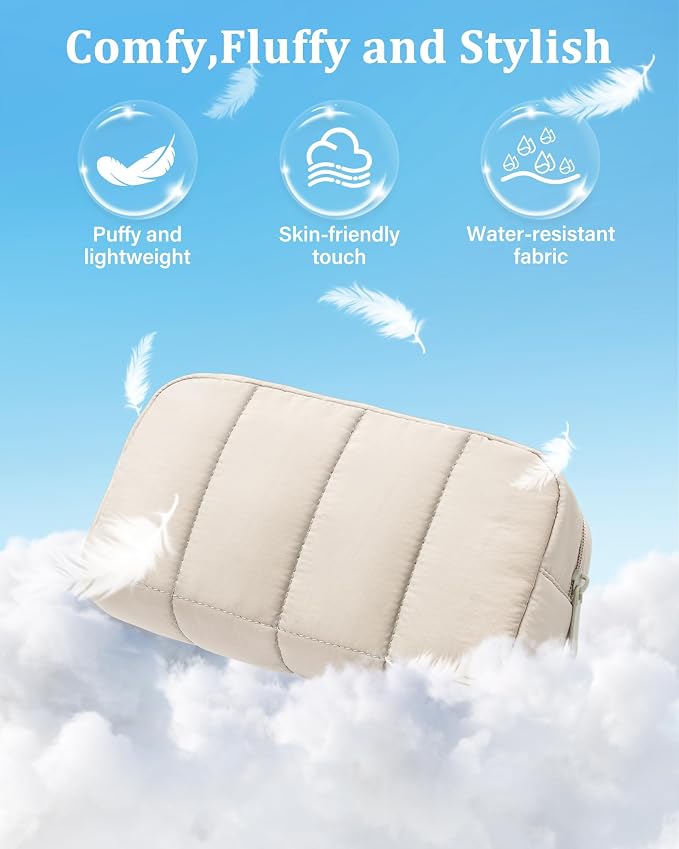 2 Pcs Makeup Bag Travel Toiletry Bag for Women Puffy Padded Cosmetic Pouch Purse Wide-open Makeup Organizer Case Travel Essentials