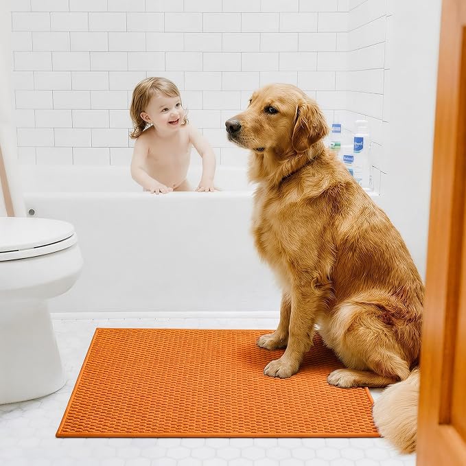 Triohero Large Bathroom Rugs Non Slip Washable Bath Rugs Super Absorbent Bathroom Rug Thin Quick Dry Low Pile Bath Mats, Orange 36"x48"