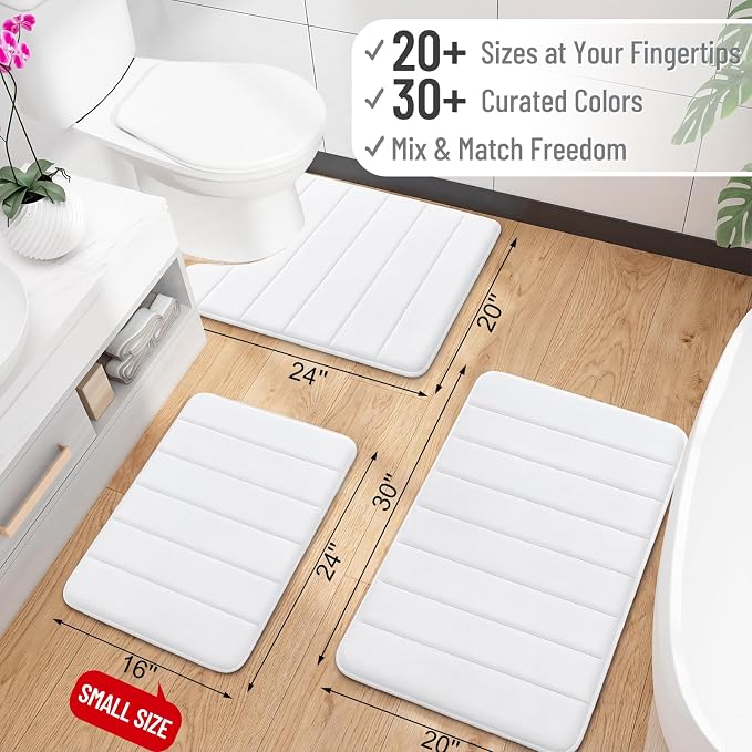 OLANLY Memory Foam Long Bathroom Rugs Runner 59x20, Super Soft Absorbent | White, Quick Dry Bath Mat, Machine Washable Shower Floor Rugs, Bathmat Carpet for Bathroom Floor, Tub and Shower
