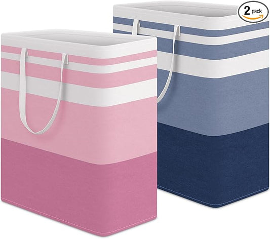 HomeHacks 2 Pack Laundry Baskets, Laundry Hampers Bags (Blue+Pink 100L) | Waterproof, Freestanding, Collapsible Clothes Hamper with Reinforced Handles in Laundry Room, College Dorm, Bathroom, Bedroom