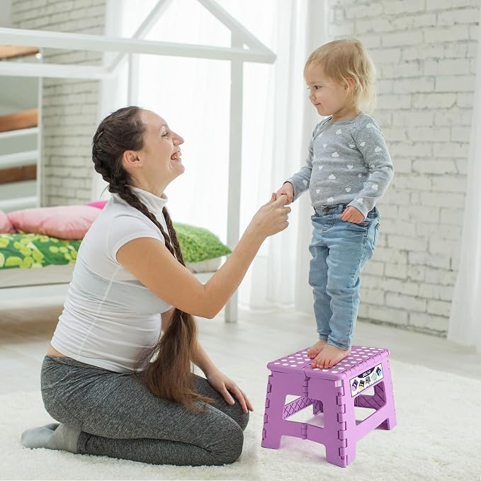 Delxo 9 Inch Kids Step Stool,300 Lbs Folding Step Stool for Toddler Purple | Foldable Step Stool,Non-Slip Foot Stools with Handle, Lightweight Collapsible Stool for Kitchen,Bathroom,Bedroom,Garden