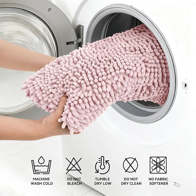 Bcoimo Small Bath Rug Mat,24x17 Chenille Non Slip Pink Bathroom Shower Mat | Extra Soft Bathroom Rugs;Non Slip with Rubber Backing Bath Mats;High Absorbent And Quick Dry Microfiber mat; Machine Washable