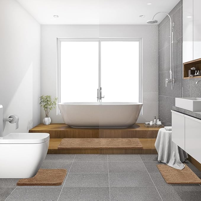 MIULEE Light Brown Bathroom Runner Rugs Soft Microfiber Bath Mat 24*70 Inch | Absorbent, Non Slip, Quick Dry, Fluffy Bath Rugs for Bathroom Floor Tub Showers, Machine Washable