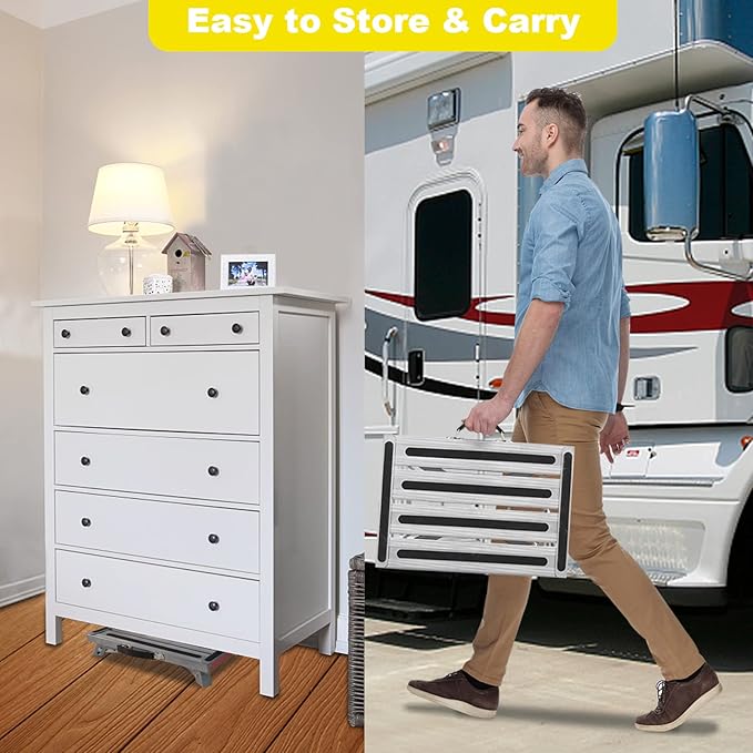 Yagud Safety RV Steps, Non-Slip Folding Adjustable Step Stool | Height Adj. Platform Step 17"x12" Non-Slip, Rubber Feet, Reflect. Strips, T Level, Aluminum RV Stool 1000lbs, Silver