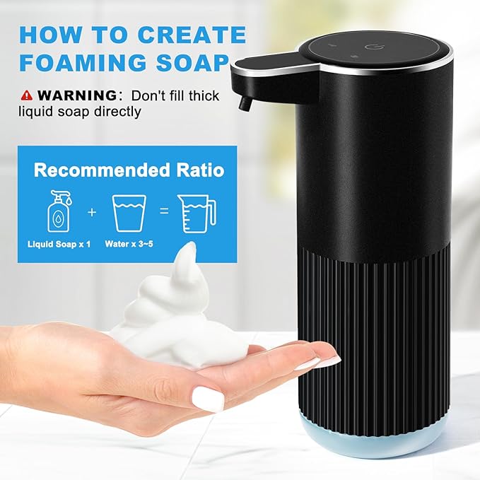 RYTOXILO Automatic Foaming Soap Dispenser, 2 Pack Black Touchless Foam Hand Soap Dispenser Bathroom, 13.5 Fl Oz Plastic Electric Auto Foaming Dish Soap Dispensers Wall Mount for Kitchen
