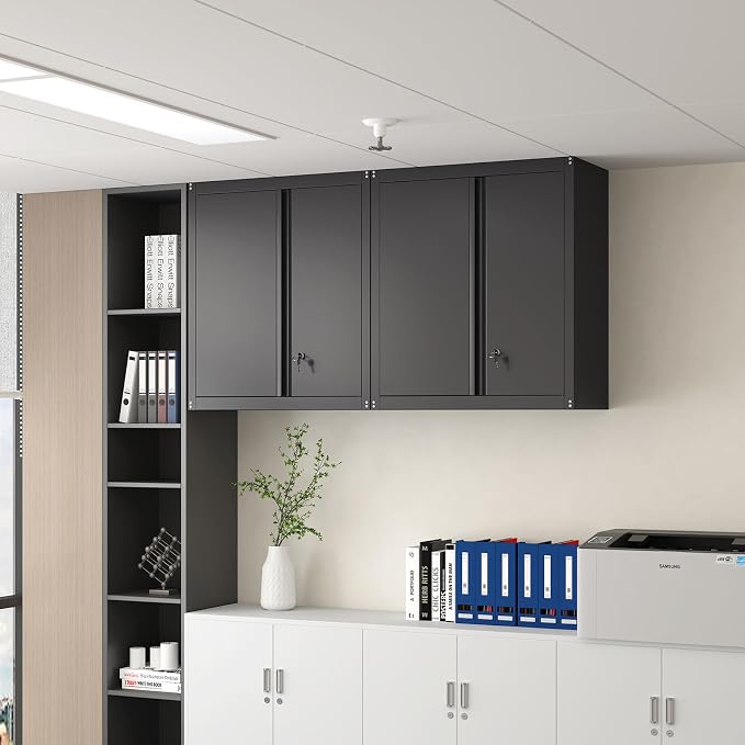 Metal Storage Cabinet,Garage Wall Cabinets with Locking Doors,Black Metal Cabinet with Adjustable Shelf for Home Office,Utility Room