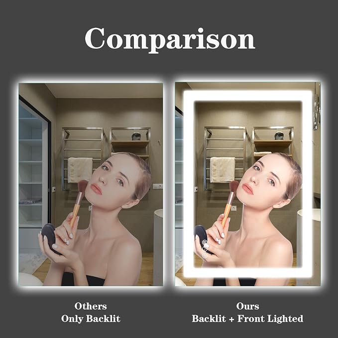 24"X32" LED Bathroom Mirror with Lights, Front Lit and Backlight | Stepless Dimmable, Anti-Fog, Shatter-Proof, HD Reflection, Memory, 3 Colors Lighting, UL Listed (Horizontal/Vertical).