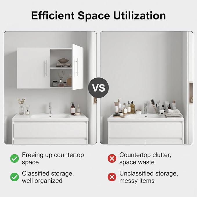 Wall Cabinet, 36" W x 12" D x 20" H Wooden Wall Mounted Storage Cabinet, Double Door Cabinet with Soft Close and Metal Handle and Adjustable Shelf, for Kitchen, Garage, Laundry, Bathroom, White