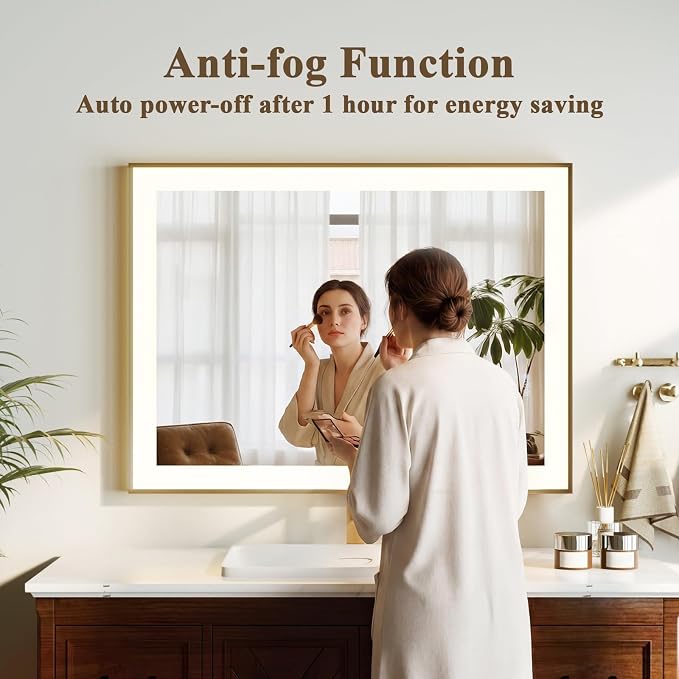 HARRITPURE Vanity Mirror with Lights, 24"x 32" LED Bathroom Mirror | Black Framed Lighted Mirror for Wall, Anti-Fog, Stepless Dimmable, 3 Color Modes, Memory Function
