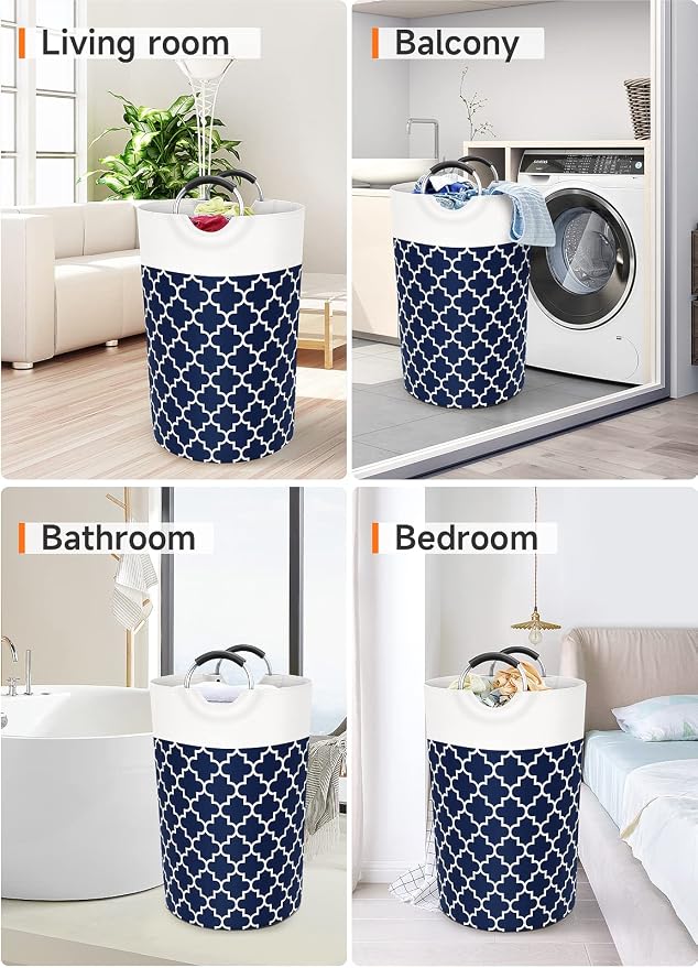 Large Laundry Basket Laundry Hamper Bag Washing Bin Clothes Bag Collapsible Tall with Handles Waterproof Travel Bathroom College Essentials Storage for College Dorm, Family (Blue) 115L | Freestanding Laundry Hamper, Waterproof Dirty Clothes Storage Bag...