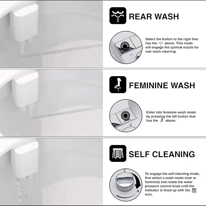 MIZU FLOW - Non-Electric Bidet Attachment for Toilet Seat, Adjustable Water Pressure & Spray Angle, Fresh Water, Hygienic, Self Cleaning, Dual Nozzles (Front & Rear Wash), DIY Easy Install (White)