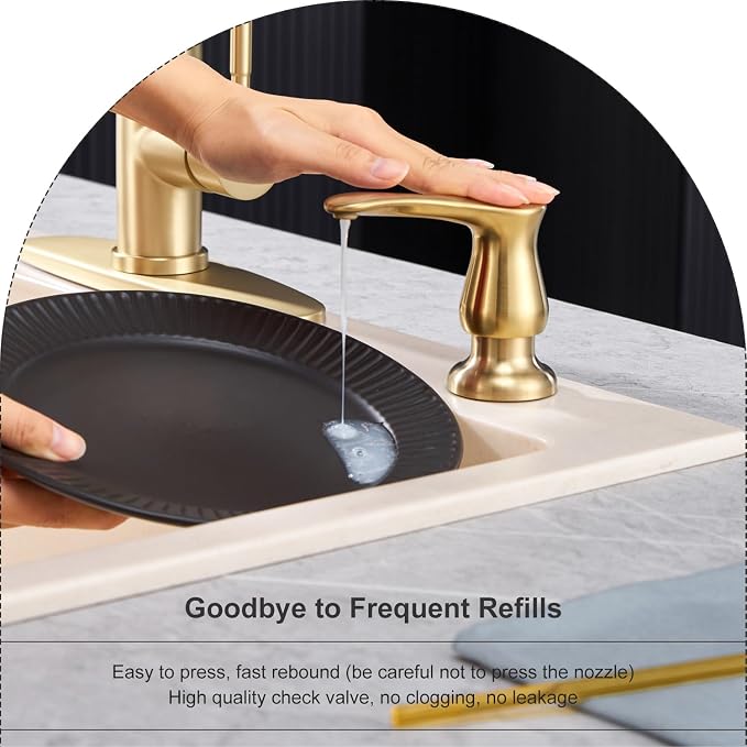 Kitchen Sink Soap Dispenser Brushed Gold, G086BG-G | Gold Under Sink Soap Dispenser with 40" Silicone Extension Tube, Say Goodbye to Frequent Refills