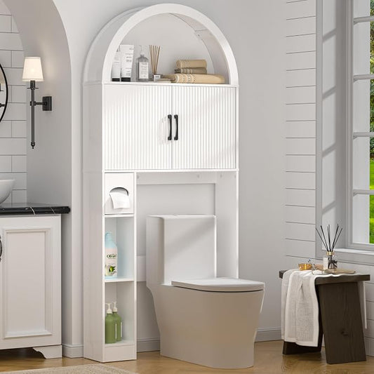 Spurgehom Over Toilet Storage Cabinet, Bathroom Arch Organizer, White | Freestanding Arch Bathroom Cabinet with Anti-Tipping Safety Kit, Space-Saving Toilet Storage Shelf, Toiletries Organization.