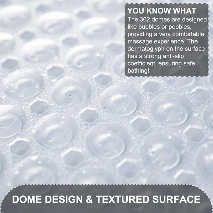 TEESHLY Bath Tub and Shower Mats, Non Slip 40 x 16 Inch Extra Long Bathtub Mat, Machine Washable Bathmat with Drain Holes, Suction Cups for Bathroom Floor, Clear