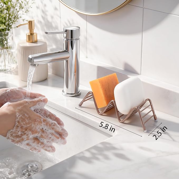 Stainless Steel Soap Dish Self Draining Bar Soap Holder, Rose Gold | Reversible Design Fits 2-3 Bars, Rustproof, Easy to Clean, Space Saving, Non Slip, for Bathroom, Shower, Kitchen