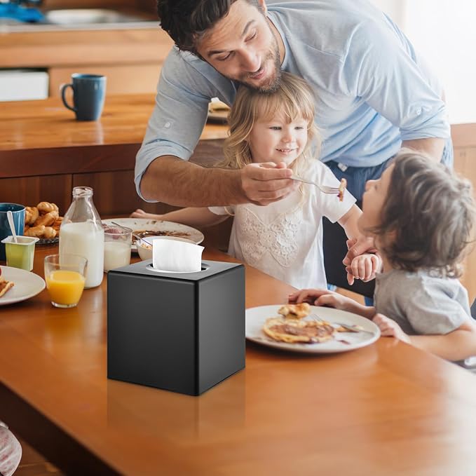 Y-in Hand Tissue Box Cover, Modern Decorative Square Facial Storage Tissue Box Holder, Home Accessories for Bathroom Vanity Countertops, Dressers, Night Stand, Parlors and Office - Matte Black