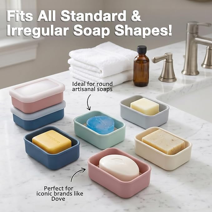 HighHerz Compact Leak Proof Silicone Travel Soap Case with Draining Tray - Portable Bar Soap Container - 2026 Upgrade Travel Essentials for Camping, Gym & Shower (Clear Pink)
