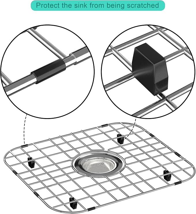 SANNO Kitchen Sink Protectors Gird, Bottom Grid Centered Drain Hole Sink Grid and Stainless Steel Sink Protectors 13.65" L X 11.6" W
